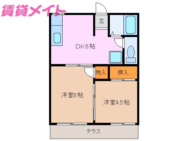 ルフラン貴城(2DK/1階)の間取り写真