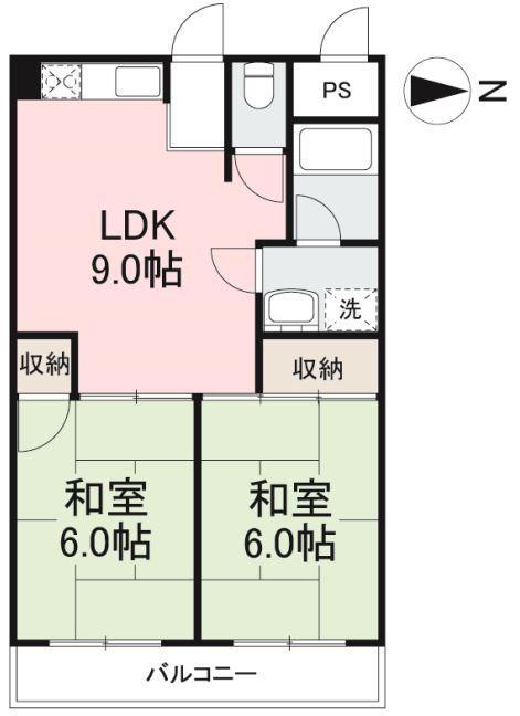 横山ビル(2LDK/6階)の間取り写真