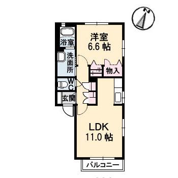 リアンA棟(1LDK/2階)の間取り写真