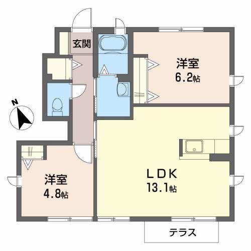 プランタンC棟(2LDK/1階)の間取り写真
