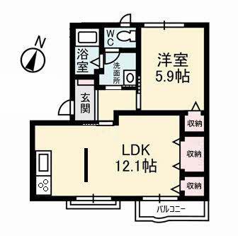 アメニティ福島B棟(1LDK/2階)の間取り写真