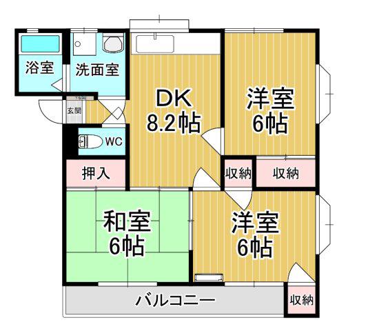 アップルガーデンB(3DK/2階)の間取り写真