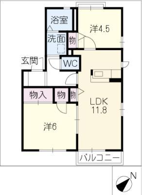 パピヨン寺本B棟(2LDK/2階)の間取り写真