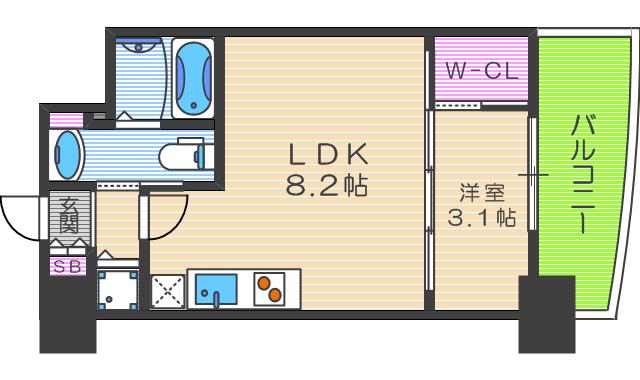ARISTO扇町(1LDK/4階)の間取り写真