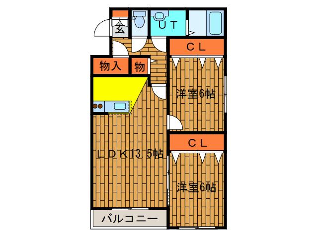 CLAIR美原(2LDK/1階)の間取り写真