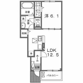 プロムナード北泉(1LDK/1階)の間取り写真