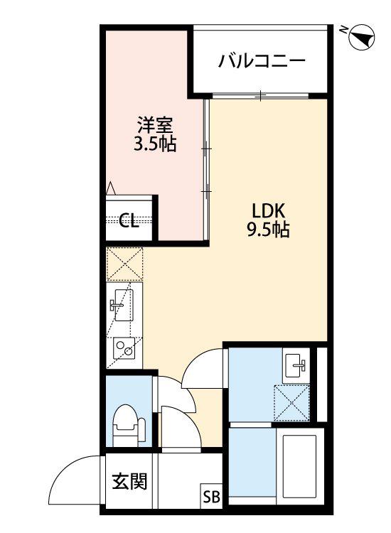 T.A海運町III A棟(1LDK/2階)の間取り写真