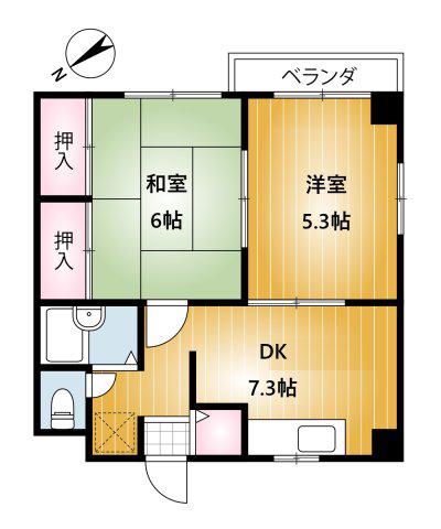 ハイツヤハギ(2DK/2階)の間取り写真