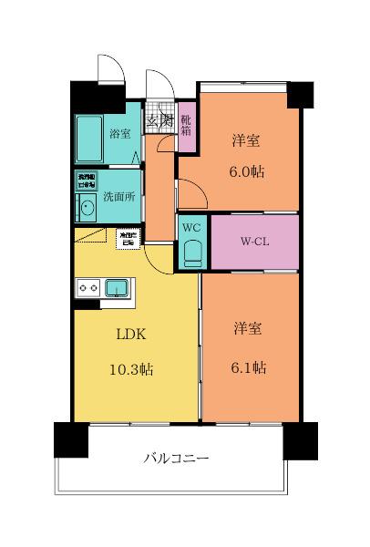 ヒルクレスト片野グランデI(2LDK/5階)の間取り写真