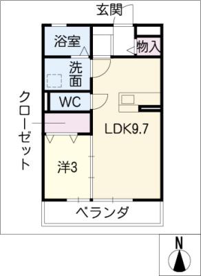 シャモニー(1LDK/3階)の間取り写真