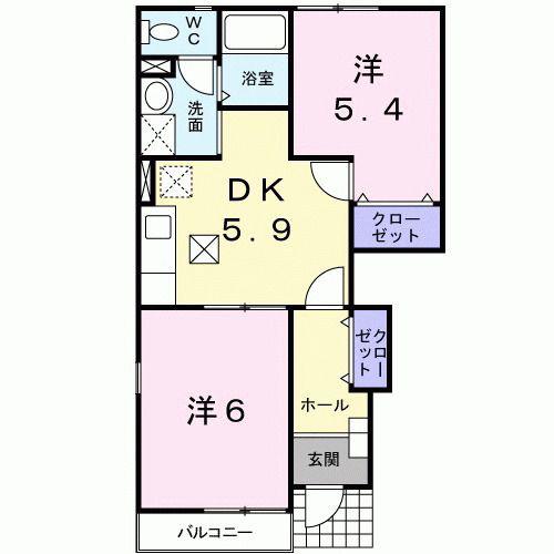 メゾンソレイユA(2DK/1階)の間取り写真