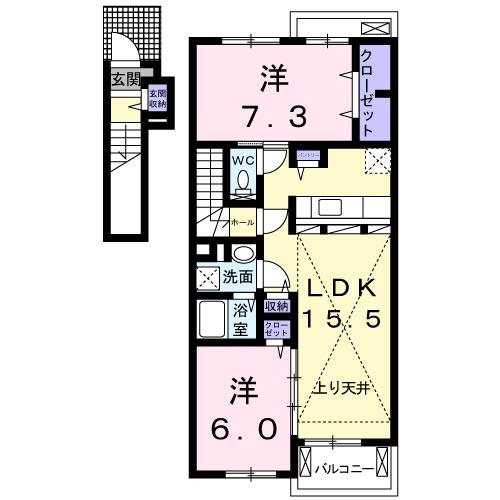 ロンフィト(2LDK/2階)の間取り写真
