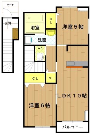 メゾン アンソレイエ A(2LDK/2階)の間取り写真