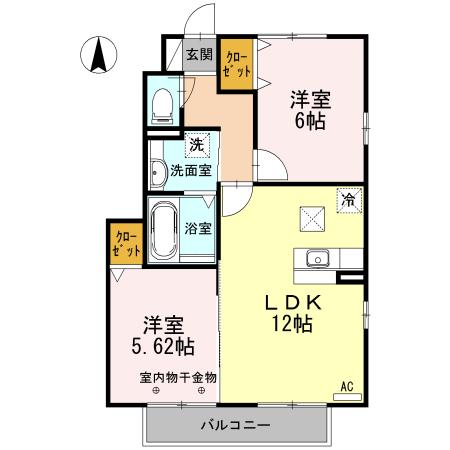 ハイツせみじまC(2LDK/1階)の間取り写真