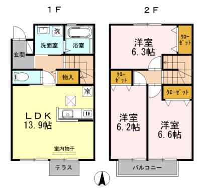 ピアプランドール3(3LDK/1階)の間取り写真