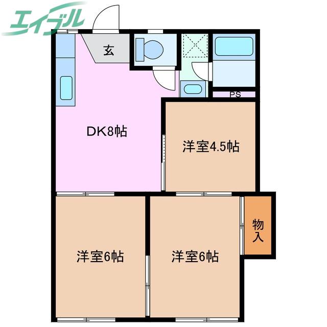 ピアース赤堀南町 A棟(3DK/1階)の間取り写真