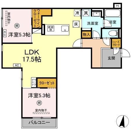 セントカメリア(2LDK/1階)の間取り写真