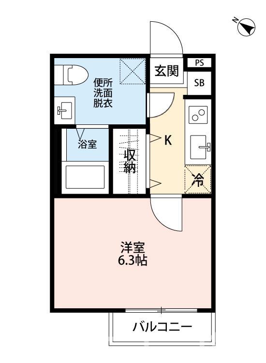 フェリーチェ(1K/1階)の間取り写真