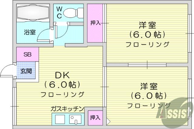 ライフコート長命(2DK/1階)の間取り写真