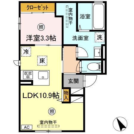 K・カーサ駅前(1LDK/1階)の間取り写真