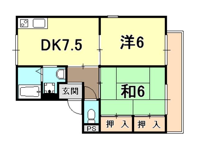 トロアメゾンA棟(2DK/2階)の間取り写真