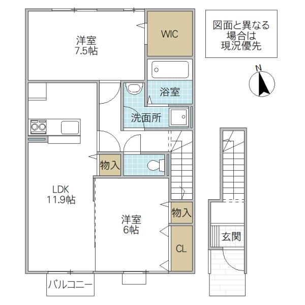 サンモール A棟(2LDK/2階)の間取り写真
