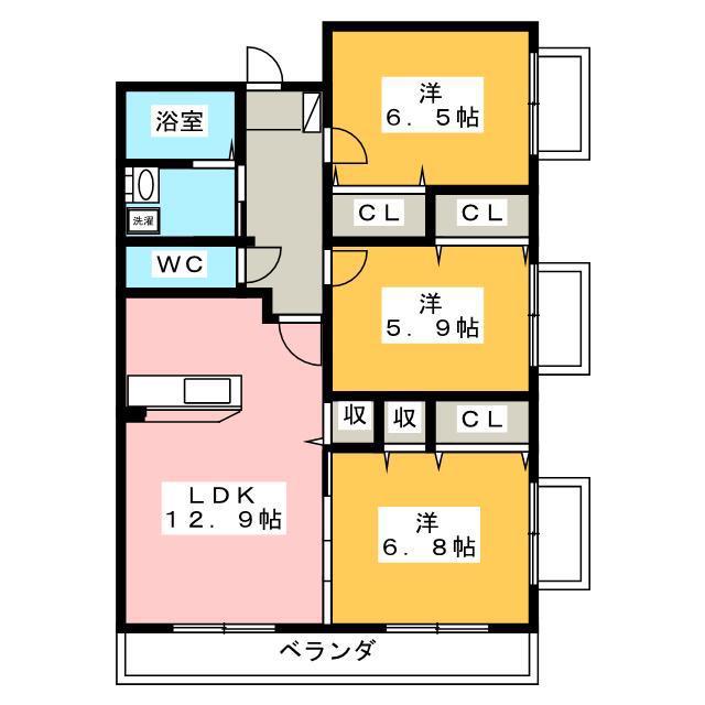 COURT・GIRASOLE西焼津(3LDK/5階)の間取り写真