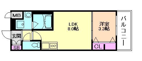 スプランディット中之島DUE(1LDK/3階)の間取り写真