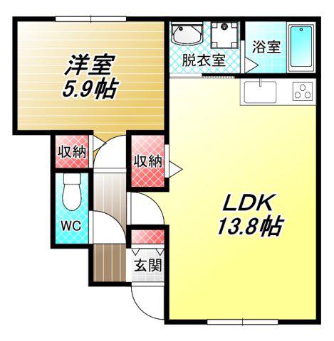 ヒルズ若江岩田(1LDK/1階)の間取り写真