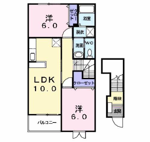 フェニックス大日向(2LDK/2階)の間取り写真