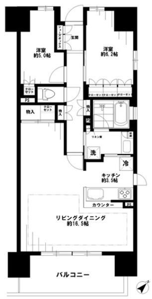 レジデントプレイス西葛西(2LDK/15階)の間取り写真