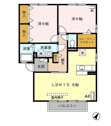 ウィルモア新道A(2LDK/2階)の間取り写真
