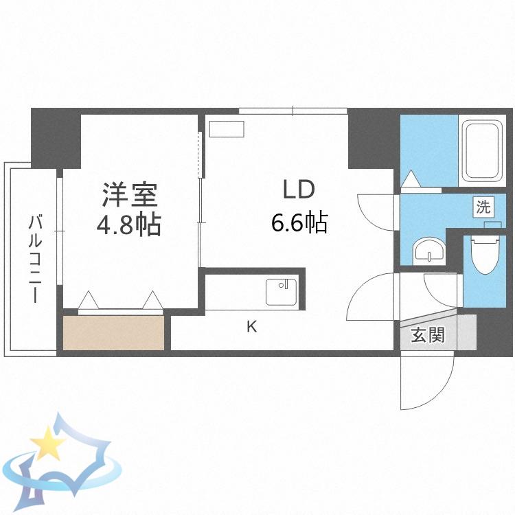 レジディア北二条イーストⅢ(1LDK/9階)の間取り写真
