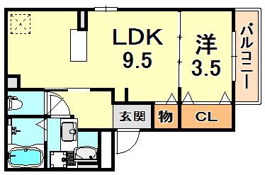 クレール天城通(1LDK/3階)の間取り写真