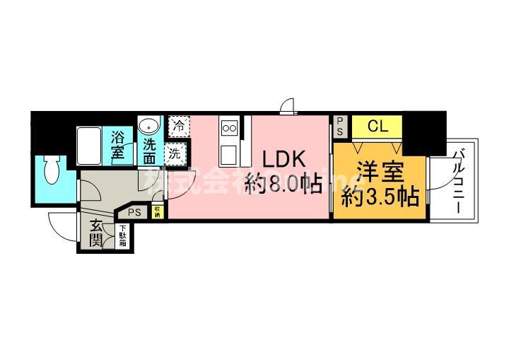 レジュールアッシュ谷町四丁目グランクラス(1LDK/9階)の間取り写真