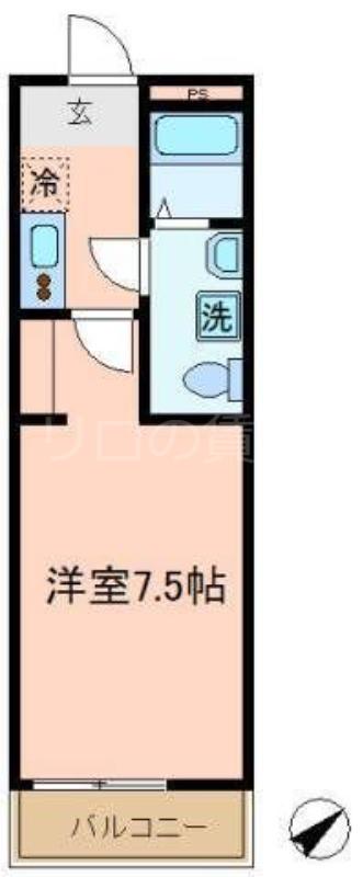 グランヒルズ岸谷(1K/2階)の間取り写真