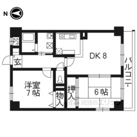 カサ・デ・高ノ手(2LDK/3階)の間取り写真