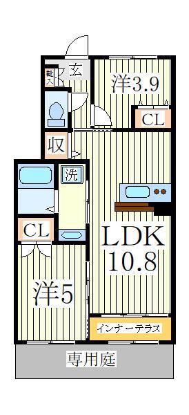 アールUIII(2LDK/1階)の間取り写真
