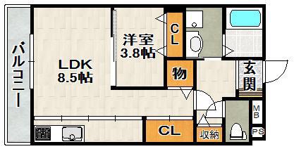 シャーメゾン中山寺II(1LDK/1階)の間取り写真