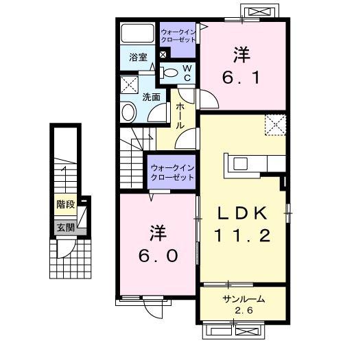 パーシモン D(2LDK/2階)の間取り写真