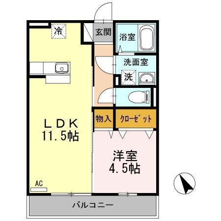 ローゼスポート港町 B棟(1LDK/1階)の間取り写真