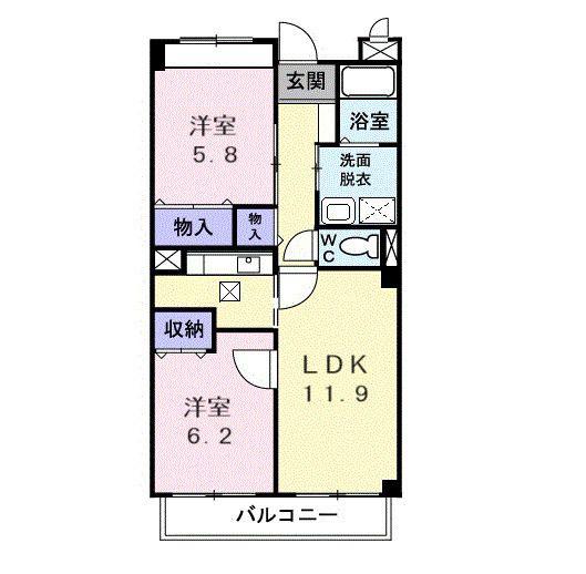 フレール与野本町弐番館(2LDK/1階)の間取り写真