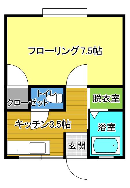 美沢C棟(1DK/1階)の間取り写真