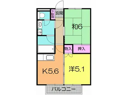 ヴァンベール富沢II(2K/2階)の間取り写真