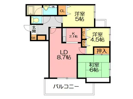 シャンテ伊勢原(3LDK/5階)の間取り写真