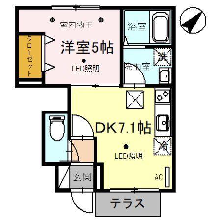ブルーデイジー(1DK/1階)の間取り写真