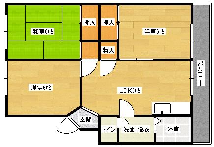 コーポ沖田(3DK/3階)の間取り写真