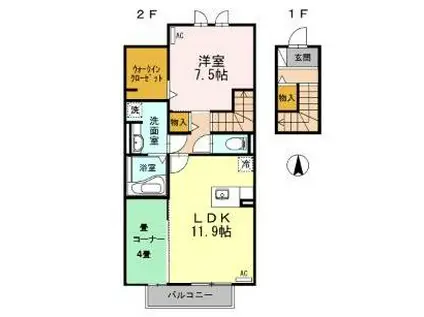 グリン リーフ アベニュー(2LDK/1階)の間取り写真