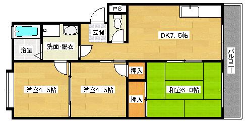 第一八木コーポ(3DK/2階)の間取り写真