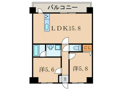 リオグランデ中央(2LDK/12階)の間取り写真